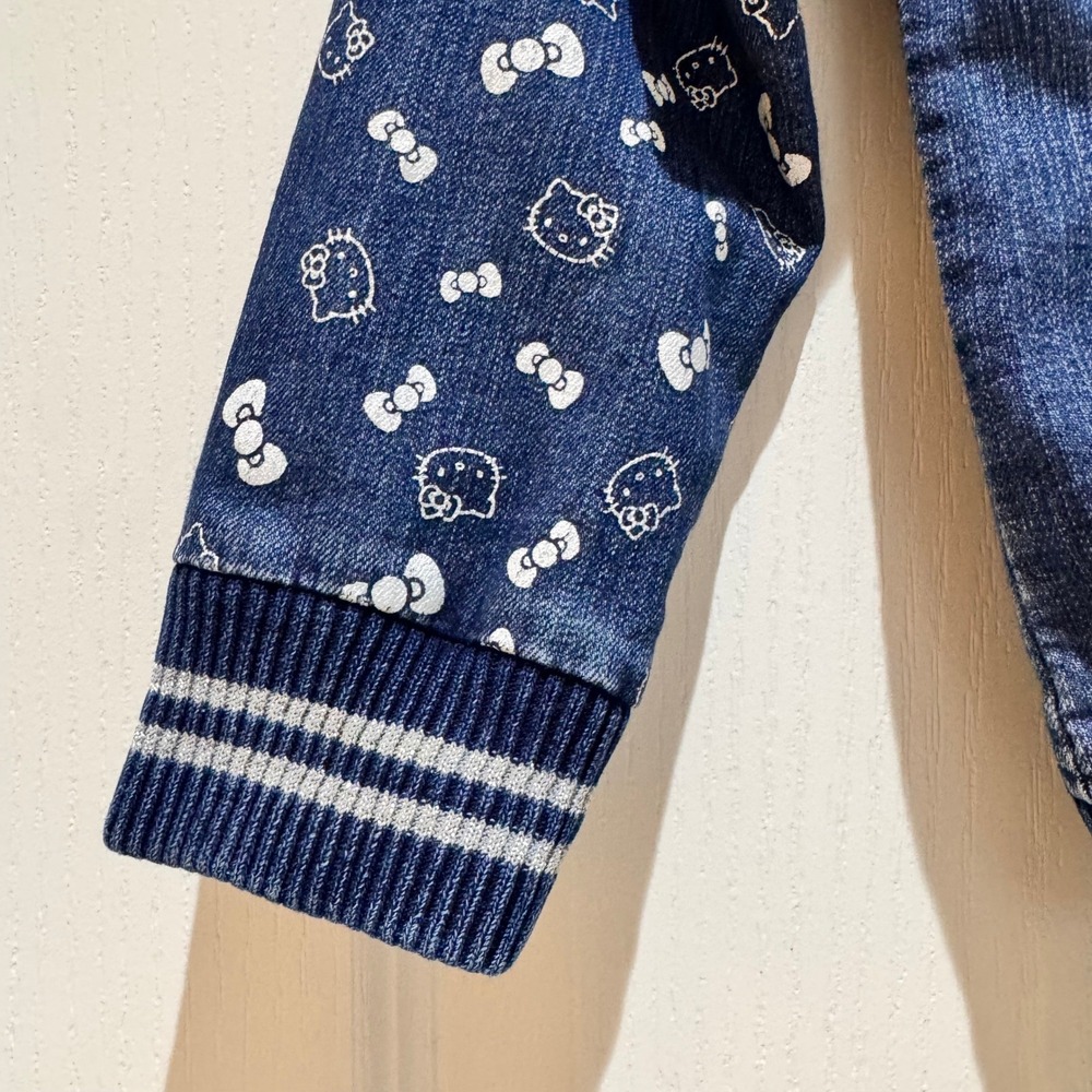 Vtg Kids Girls Hello Kitty 5T Denim Bomber Jacket Blue Sequin Bow Zipper Charm - Picture 6 of 16